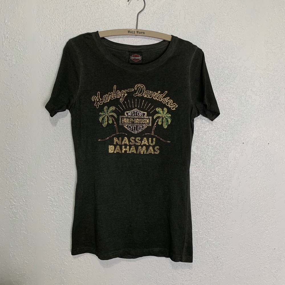Harley Davidson rhinestone gray graphic T-shirt